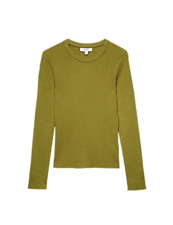 Ribbed Crew Neck Fitted Jumper