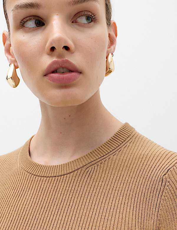 Ribbed Crew Neck Fitted Jumper