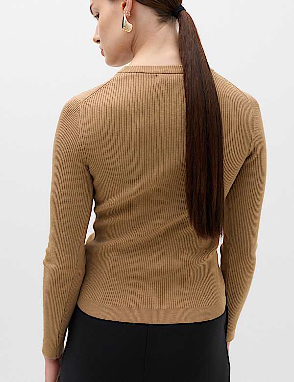 Ribbed Crew Neck Fitted Jumper