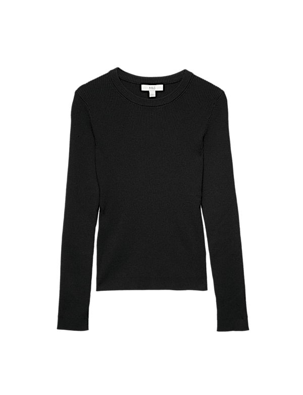 Ribbed Crew Neck Fitted Jumper
