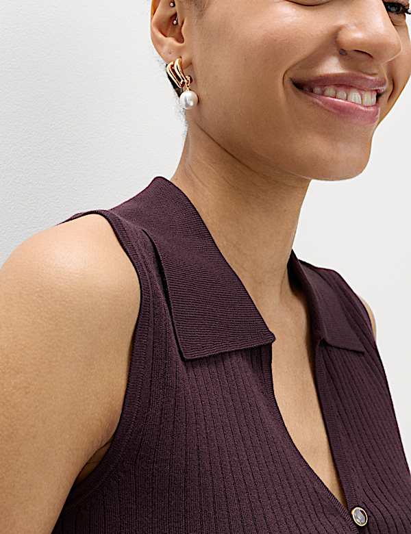 Ribbed Collared Slim Fit Knitted Top - GR