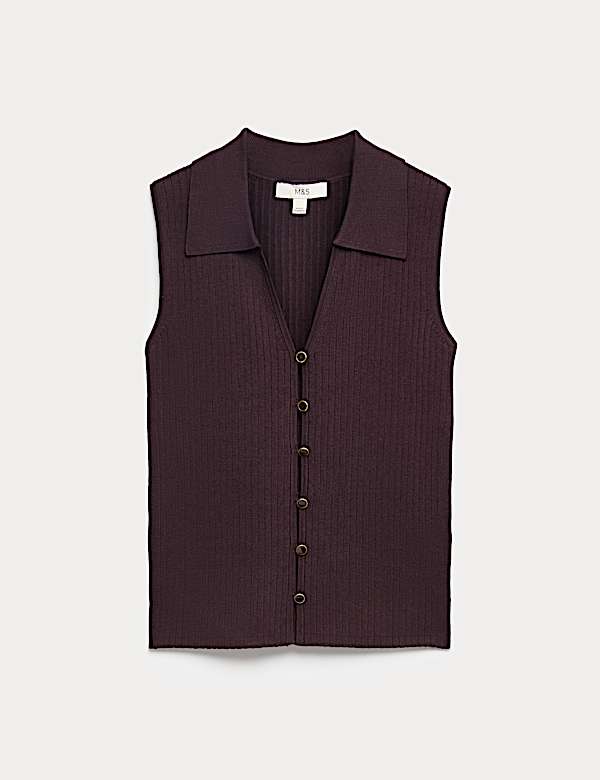 Ribbed Collared Slim Fit Knitted Top - GR