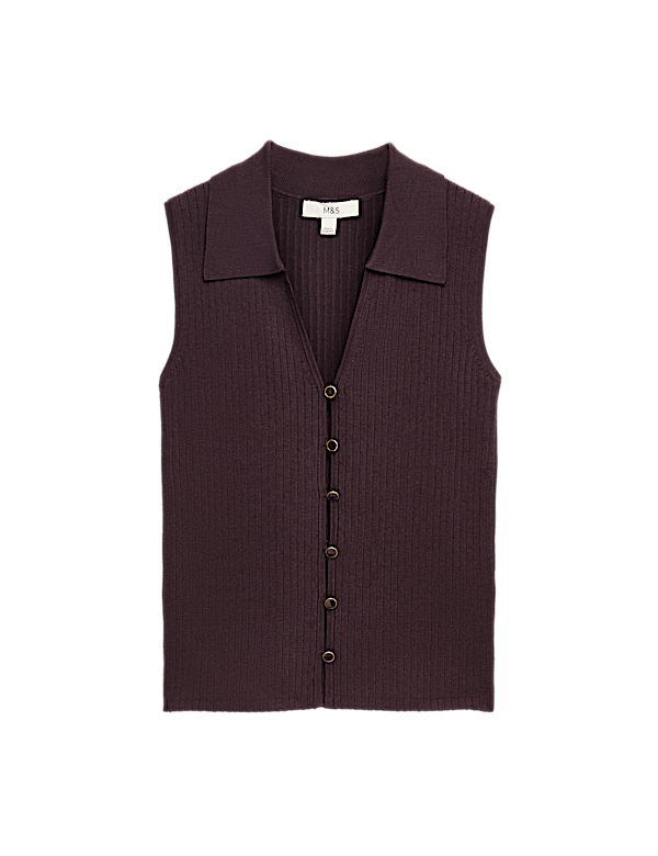 Ribbed Collared Slim Fit Knitted Top