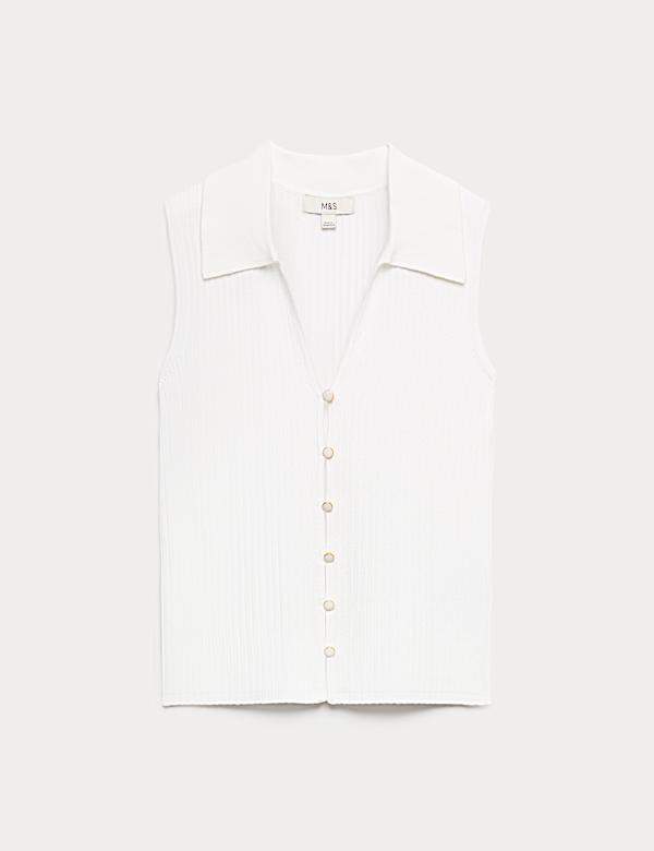 Ribbed Collared Slim Fit Knitted Top - TW