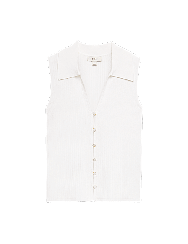 Ribbed Collared Slim Fit Knitted Top