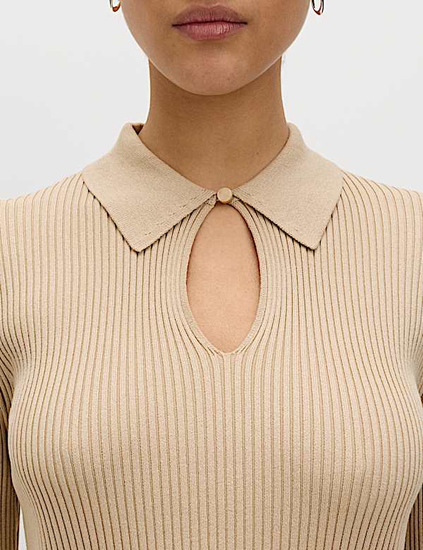 Ribbed Collared Knitted Top - UA