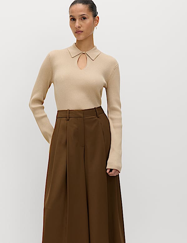 Ribbed Collared Knitted Top - UA