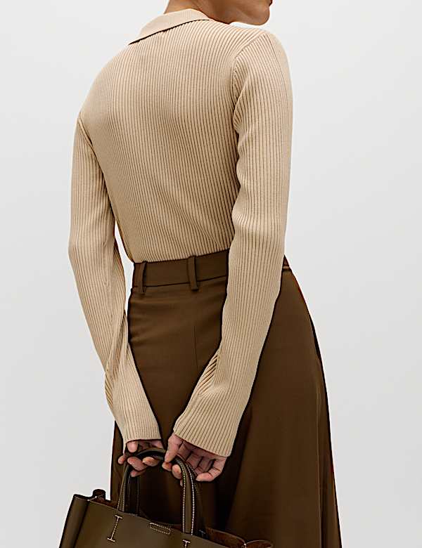 Ribbed Collared Knitted Top - UA