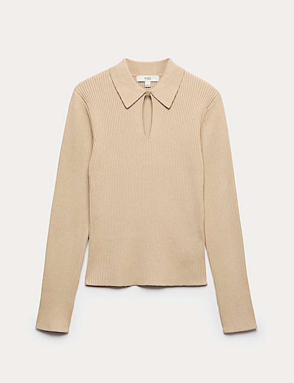 Ribbed Collared Knitted Top - UA