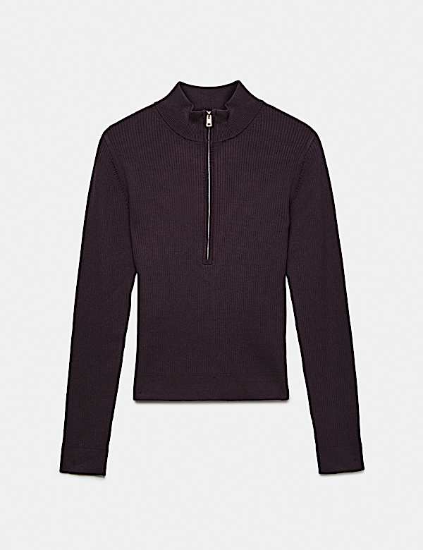 Top ajust&eacute; en maille c&ocirc;tel&eacute;e textur&eacute;e avec fermeture zipp&eacute;e mi-hauteur - CH