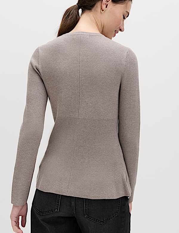 Crew Neck Peplum Slim Fit Cardigan - SE