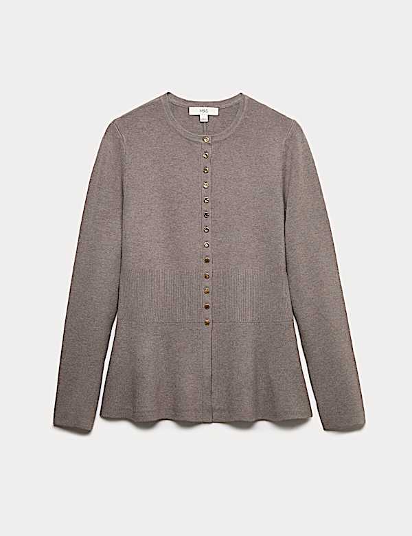 Crew Neck Peplum Slim Fit Cardigan - SE