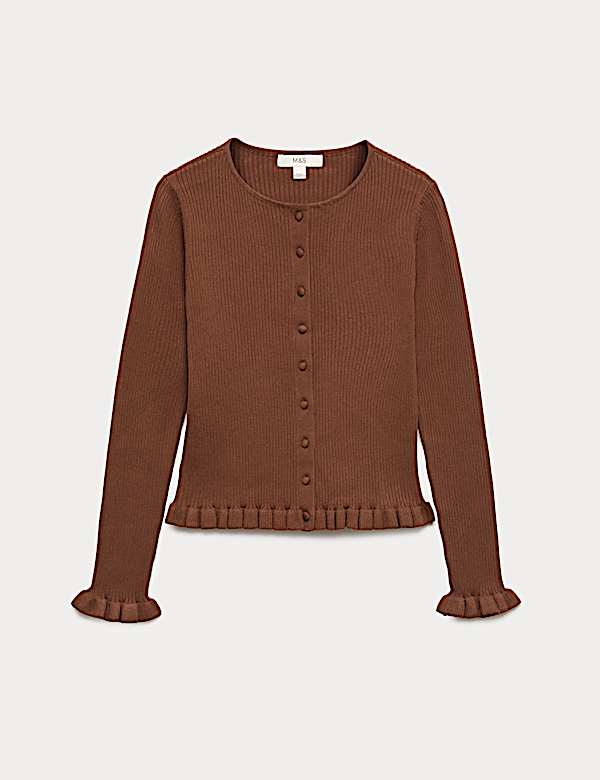 Ribbed Frill Detail Slim Fit Cardigan - DK
