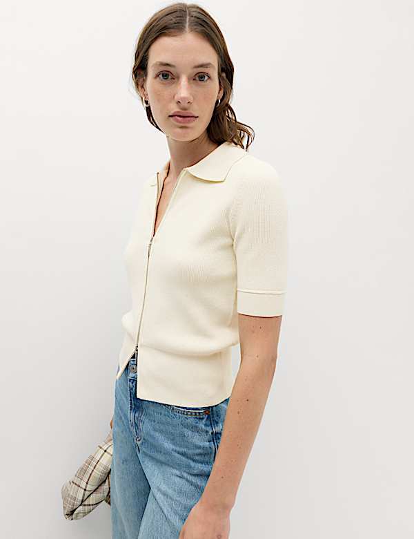 Collared Zip Up Slim Fit Cardigan - AL