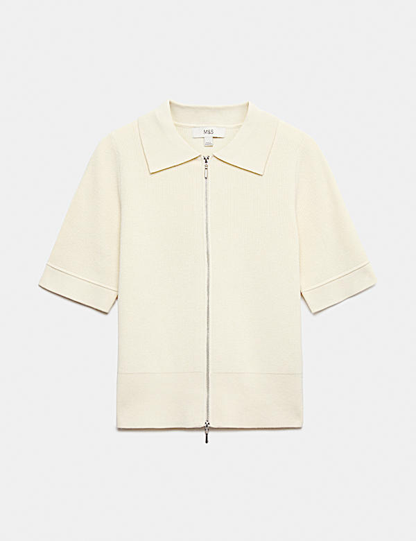 Collared Zip Up Slim Fit Cardigan - AL