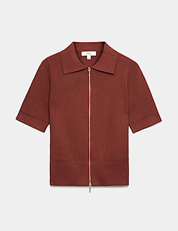 Collared Zip Up Slim Fit Cardigan - CZ