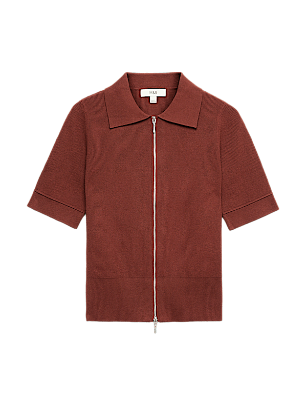 Collared Zip Up Slim Fit Cardigan