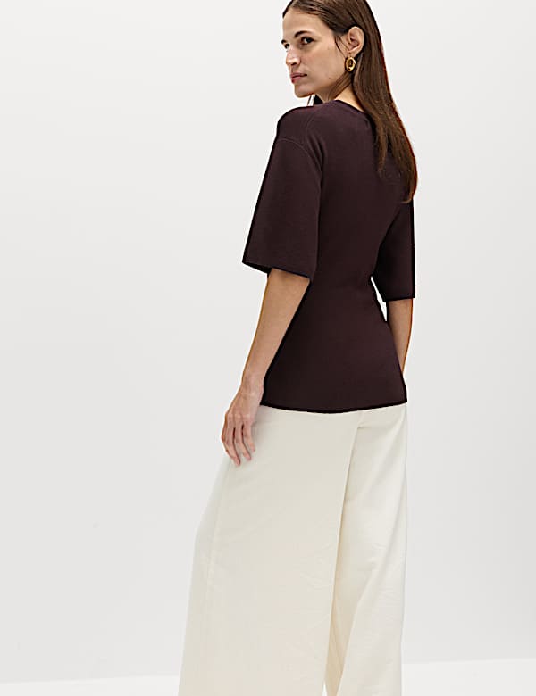 Crew Neck Waisted Slim Fit Knitted Top - ES