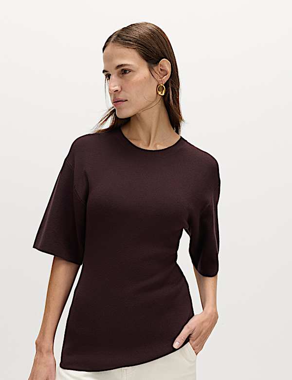 Crew Neck Waisted Slim Fit Knitted Top - ES