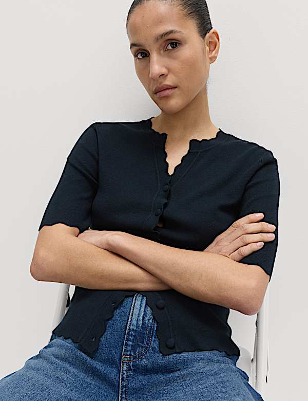 קרדיגן ריב בגזרה צרה עם שוליים מעוצבים - IL