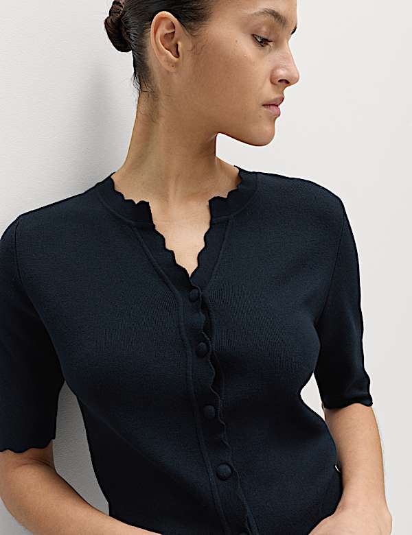 קרדיגן ריב בגזרה צרה עם שוליים מעוצבים - IL