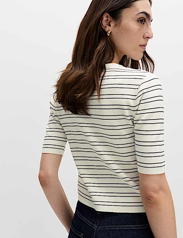 Striped Crew Neck Cropped Cardigan - IT