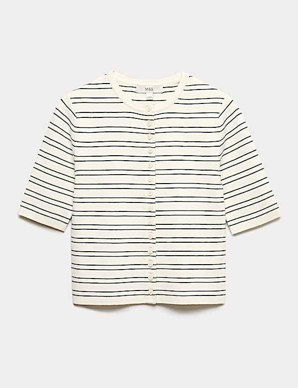 Striped Crew Neck Cropped Cardigan - IT