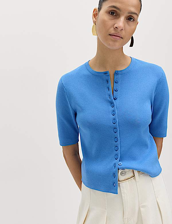 Crew Neck Cropped Cardigan - HU