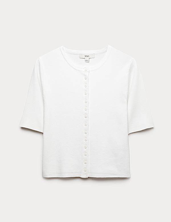 Zkr&aacute;cen&yacute; kardigan s v&yacute;střihem ke krku - CZ