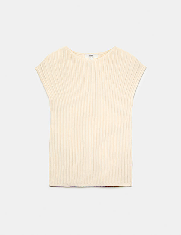 Ribbed Slash Neck Fitted Knitted Top - GR