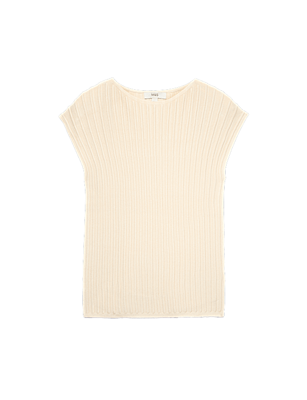 Ribbed Slash Neck Fitted Knitted Top