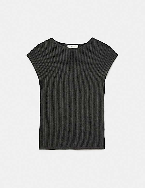 Ribbed Slash Neck Fitted Knitted Top - VN