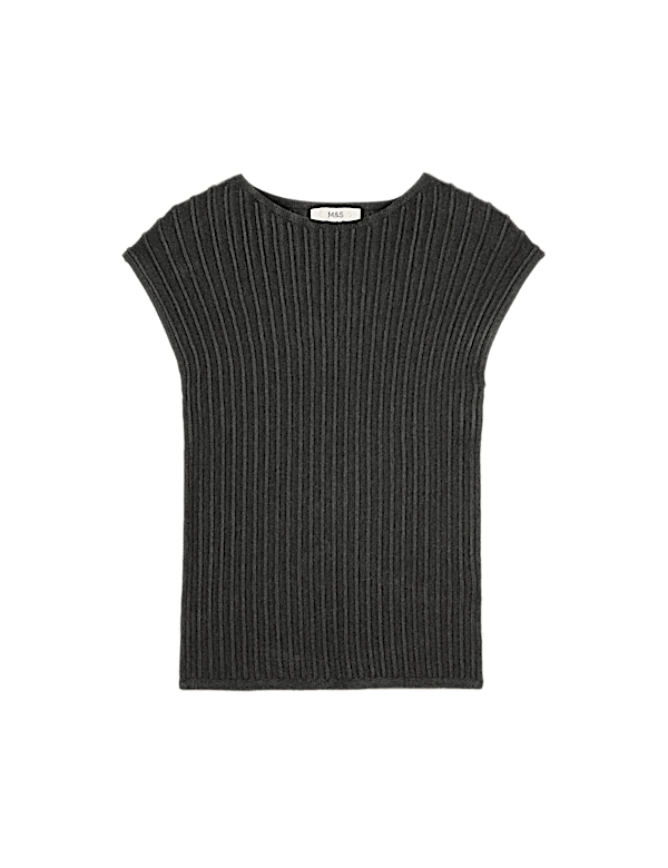 Ribbed Slash Neck Fitted Knitted Top