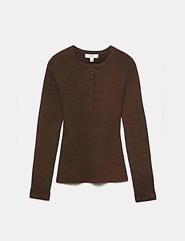 Ribbed Round Neck Fitted Knitted Top With Wool - US