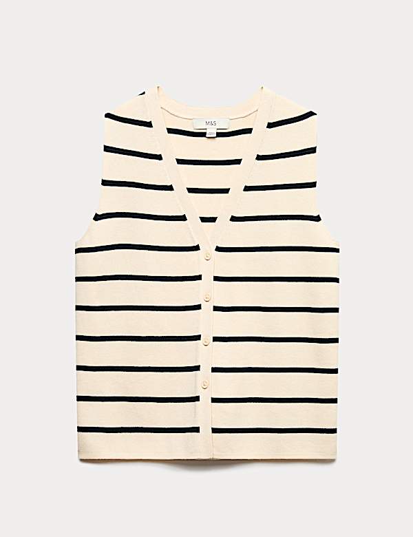 Striped V-Neck Cropped Knitted Waistcoat - JE