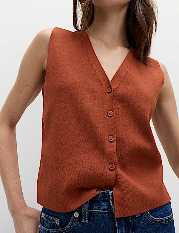 Chaleco corto de punto con cuello en pico - ES