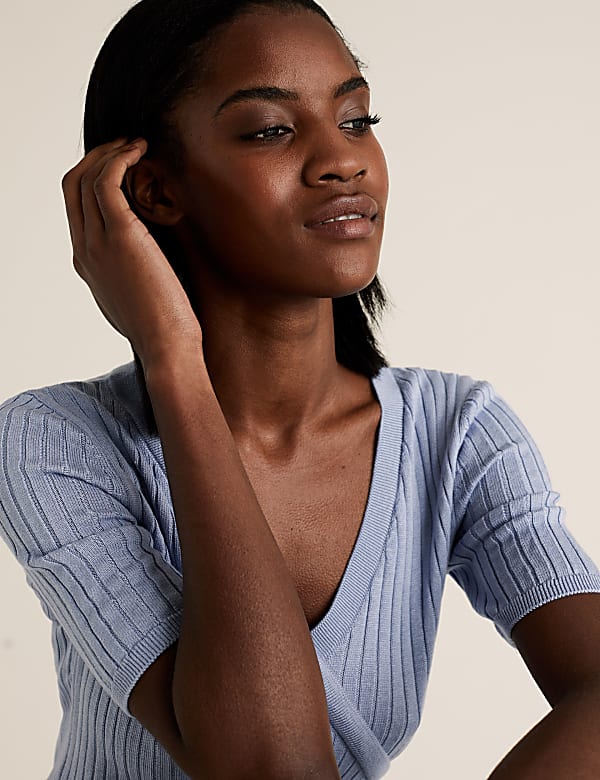 Knitted V-Neck Mock Wrap Top