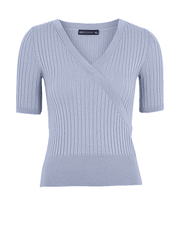 Knitted V-Neck Mock Wrap Top