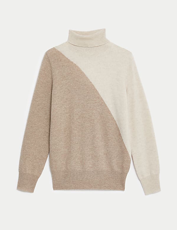 Pure Cashmere Colour Block Roll Neck Jumper - RO