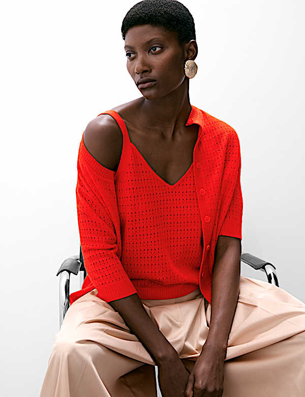 קרדיגן בגזרה נינוחה מבד עשיר בצמר מרינו בשילוב קשמיר עם כפתורים לכל האורך - IL