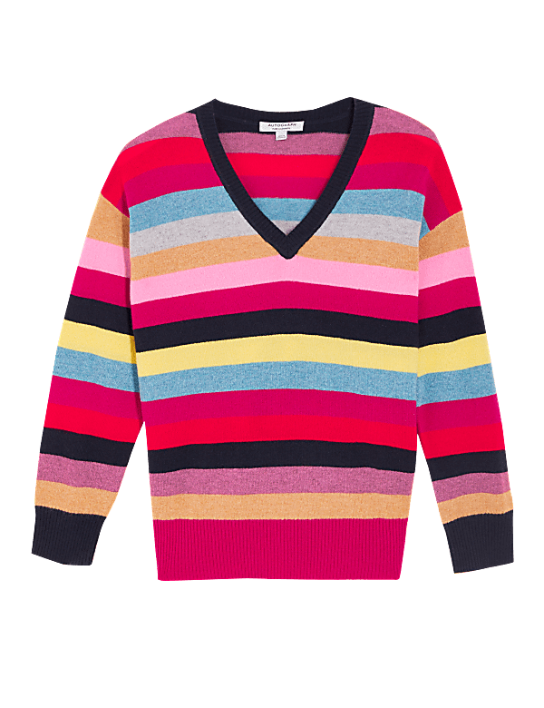 Pure Cashmere Striped V-Neck Jumper