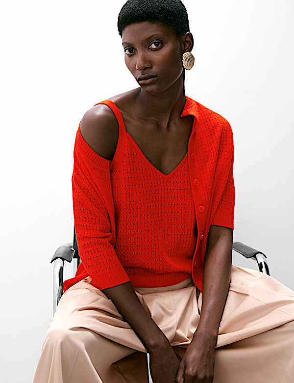 גופייה סרוגה מבד עשיר בצמר מרינו בשילוב קשמיר - IL