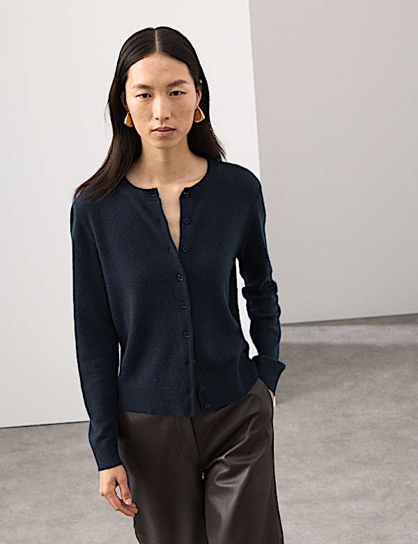 Cárdigan informal 100 % cachemira con cuello redondo - ES