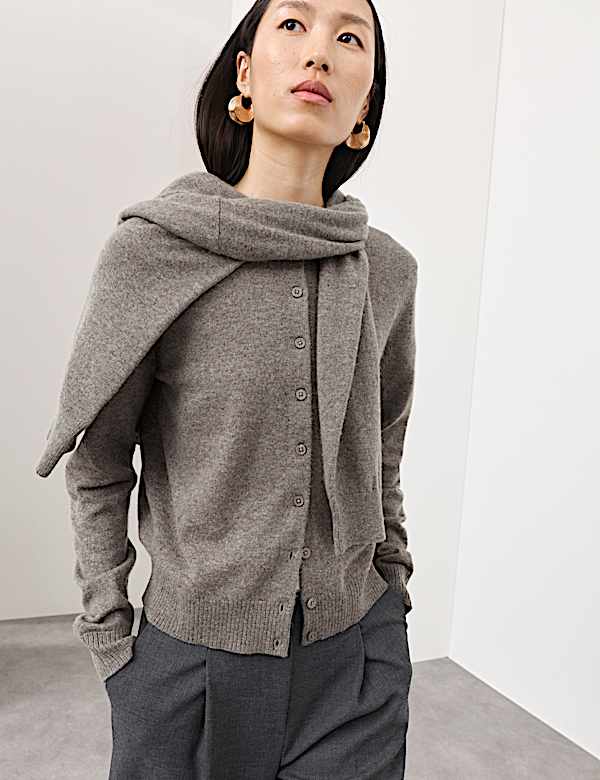 Bequemer Cardigan mit Rundhalskragen aus reinem Kaschmir - DE