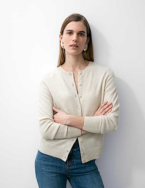 Pure Cashmere Crew Neck Relaxed Cardigan