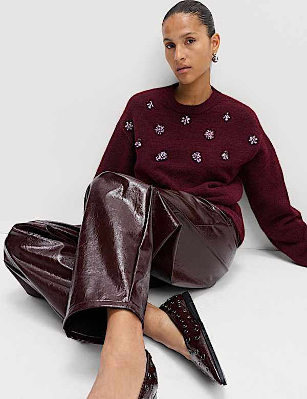 Gem Embellished Relaxed Jumper With Wool - PT