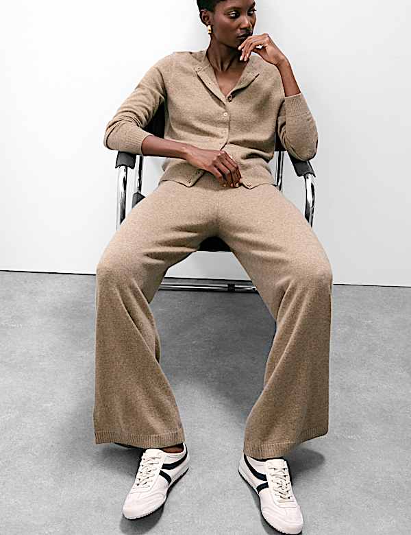 Pure Cashmere Wide Leg Trousers - FR