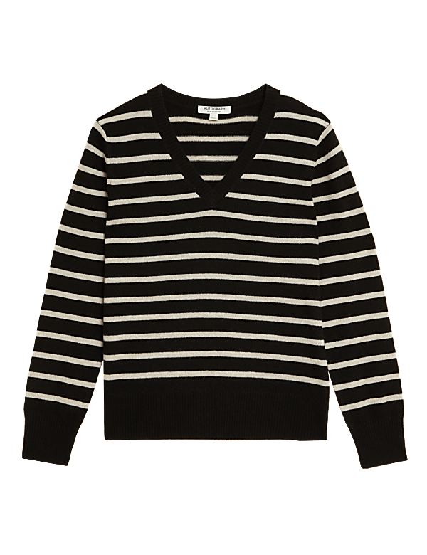 Pure Cashmere Striped V-Neck Jumper