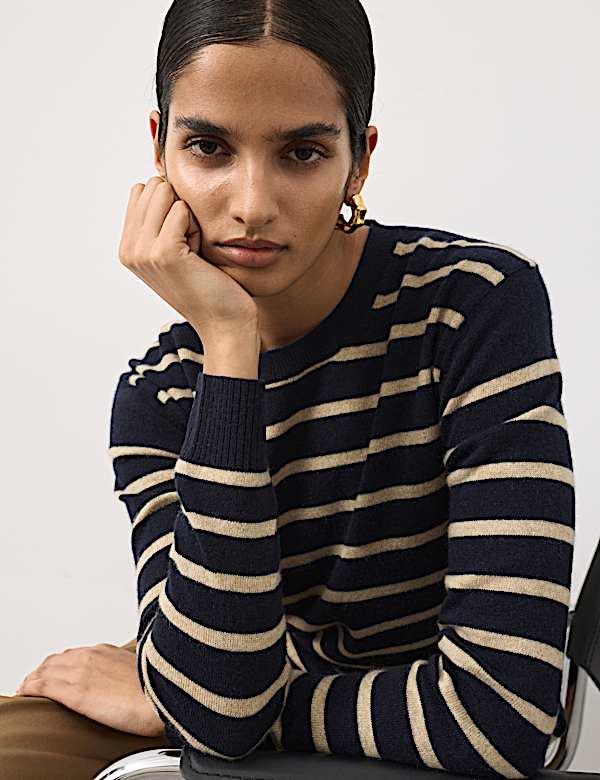 Pure Cashmere Striped Crew Neck Jumper - US
