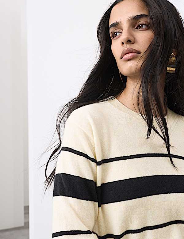 Trui van zuiver kasjmier met ronde hals en streepmotief - BE